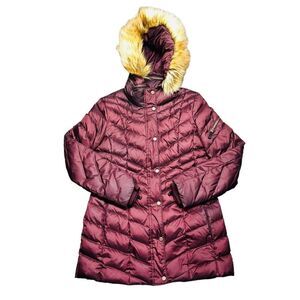 Johnston & Murphy Long‎ Down Filled Puffer Coat with Fur Burgundy Women's M